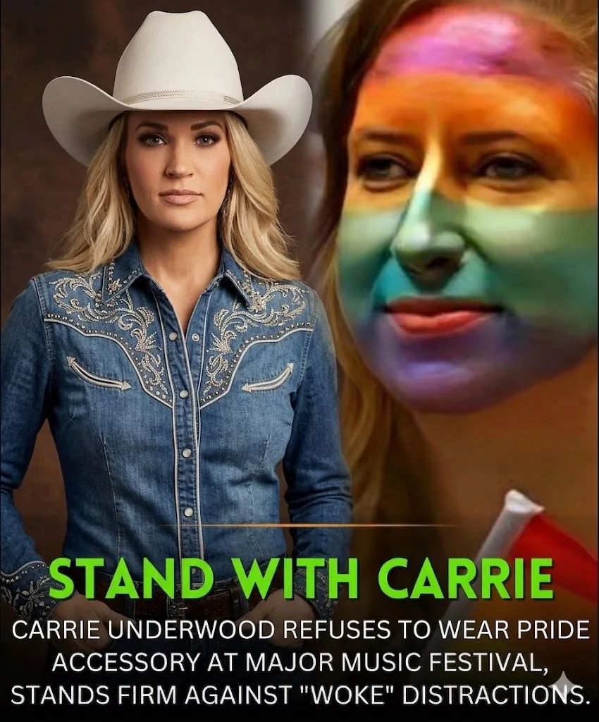 Cover Image for Carrie Underwood Declines to Wear Pride Accessory at Televised Music Festival, Stays Focused on “Music Comes First”