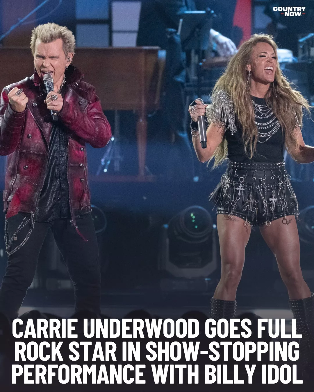 Cover Image for Carrie Underwood went full rock star on American Idol Monday night, teaming up with Billy Idol and Steve Stevens for an electrifying performance of “Rebel Yell.”