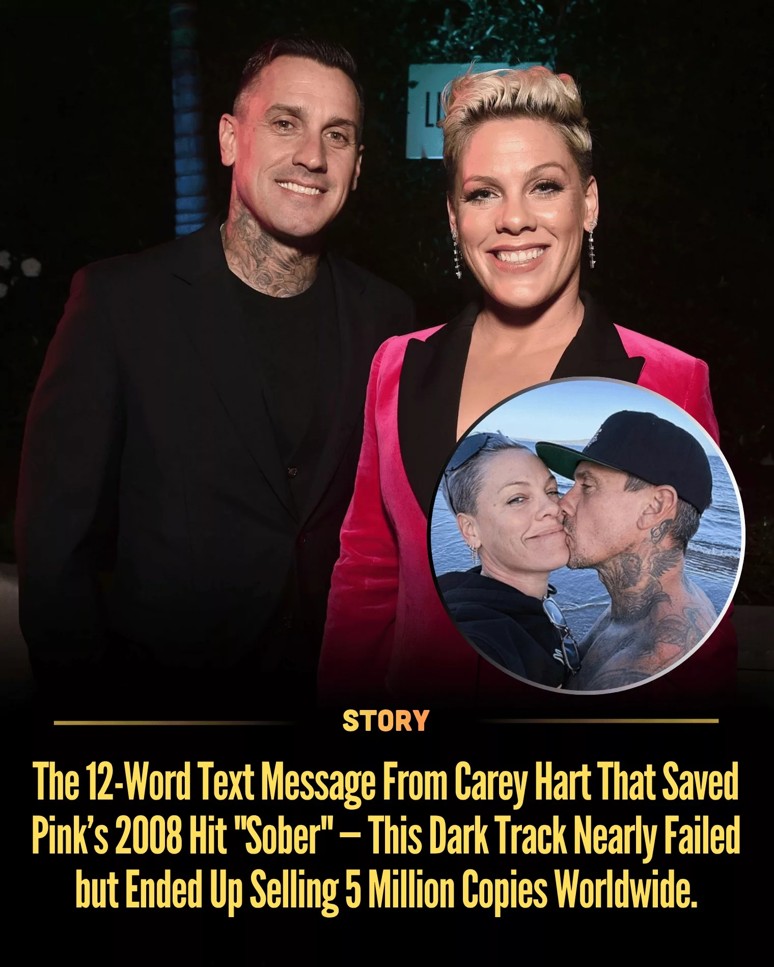 Cover Image for The 12-Word Text Message From Carey Hart That Saved Pink’s 2008 Hit “Sober”