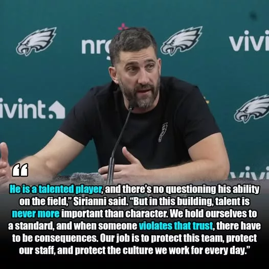 Cover Image for 🦅 BREAKING: A shocking situation is unfolding in Philadelphia, and it’s already sending waves through the fanbase. The Eagles have officially moved on from a veteran linebacker following a controversial off-field incident that’s raising serious questions about professionalism and locker room culture. Details are still emerging, but the story goes far beyond football—and it could have bigger implications for the team moving forward. 👀 With tensions rising and fans reacting fast, this is one situation the Eagles can’t ignore… 👉 Full story and what led to this decision in the comments below…