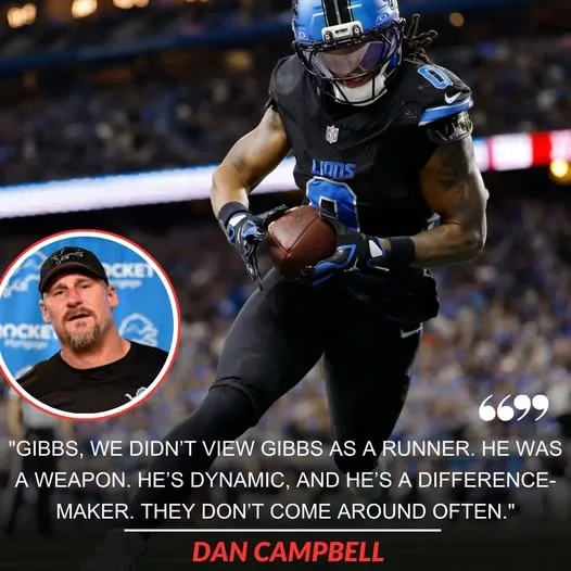 Cover Image for 🚨 Dan Campbell just sent a clear message to the entire league about Jahmyr Gibbs… and it’s got people paying attention 👀  The Detroit Lions HC didn’t hold back, hinting that Gibbs is only scratching the surface of what he’s capable of. After flashes of explosiveness and game-changing speed, Campbell believes something even bigger is coming.  Defenses have already struggled to contain him — but now there’s a warning: be ready, because the next level is loading.  If Gibbs truly takes that leap, the Lions offense could become one of the most dangerous units in the NFL.  And insiders say there’s more behind Campbell’s confidence than fans realize… 🔥