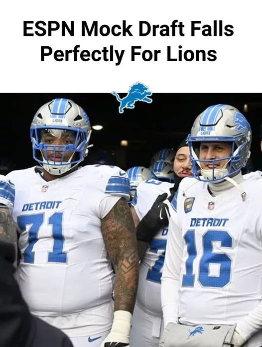 Cover Image for 🦁 This is exactly the kind of draft scenario Lions fans have been waiting for… and it might be falling into place perfectly. ESPN’s latest mock draft has Detroit sitting in a spot that could open the door for a game-changing pick—maybe even better than expected.  What makes it even more exciting? There’s real buzz about potential movement on the board that could shake everything up and push top talent right into the Lions’ hands. 👀  If things break the right way, this could be the moment that takes Detroit from contender to something even bigger…