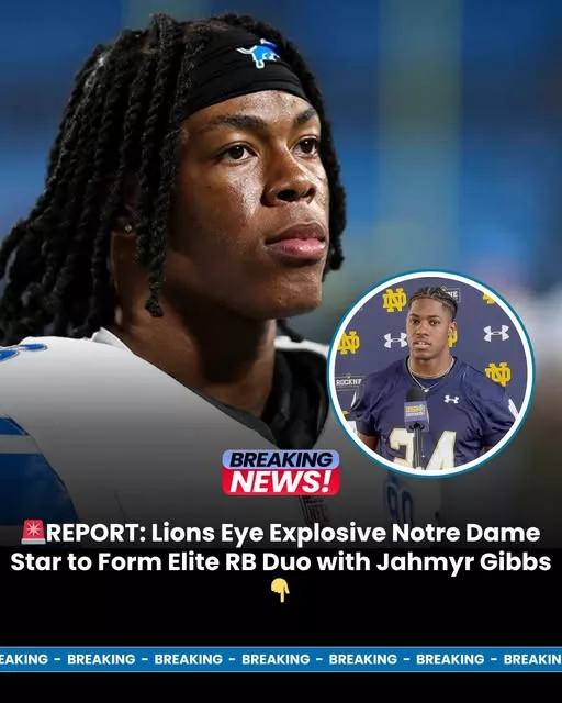 Cover Image for 🚨 REPORT: The Detroit Lions are reportedly targeting a dynamic Notre Dame Fighting Irish playmaker to pair with Jahmyr Gibbs — and this could change everything 👀  After already showcasing explosive speed and versatility, Gibbs might soon have a perfect complement in the backfield. The idea of a two-headed attack with elite burst, vision, and big-play ability has fans buzzing.  If this move happens, defenses won’t just have one nightmare to deal with… they’ll have two.  And insiders say the Lions see this as a key piece to unlocking their offense at another level 🔥