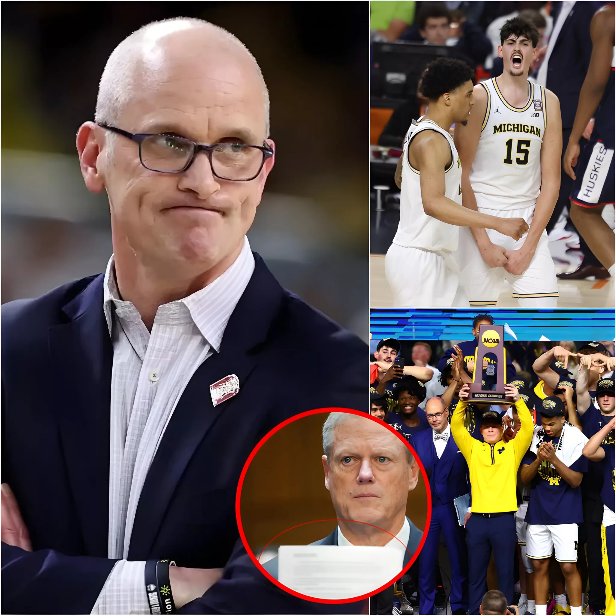Cover Image for “MICHIGAN CHEATED BLATANTLY!” After the crushing 63–69 defeat to the Michigan Wolverines at Lucas Oil Stadium, UConn Huskies head coach Dan Hurley erupted in anger, singling out Aday Mara and accusing the Michigan standout of doping to gain an unfair edge, while calling for an immediate NCAA investigation
