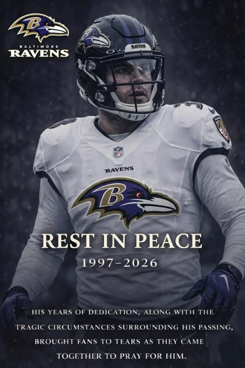 Cover Image for SAD NEWS: Former Baltimore Ravens star tragically dies at 28 after being shot while breaking up a bar fight, leaving behind his newlywed wife and a 3-year-old child. His passing has left the Baltimore NFL community and NFL fans everywhere in deep mourning.