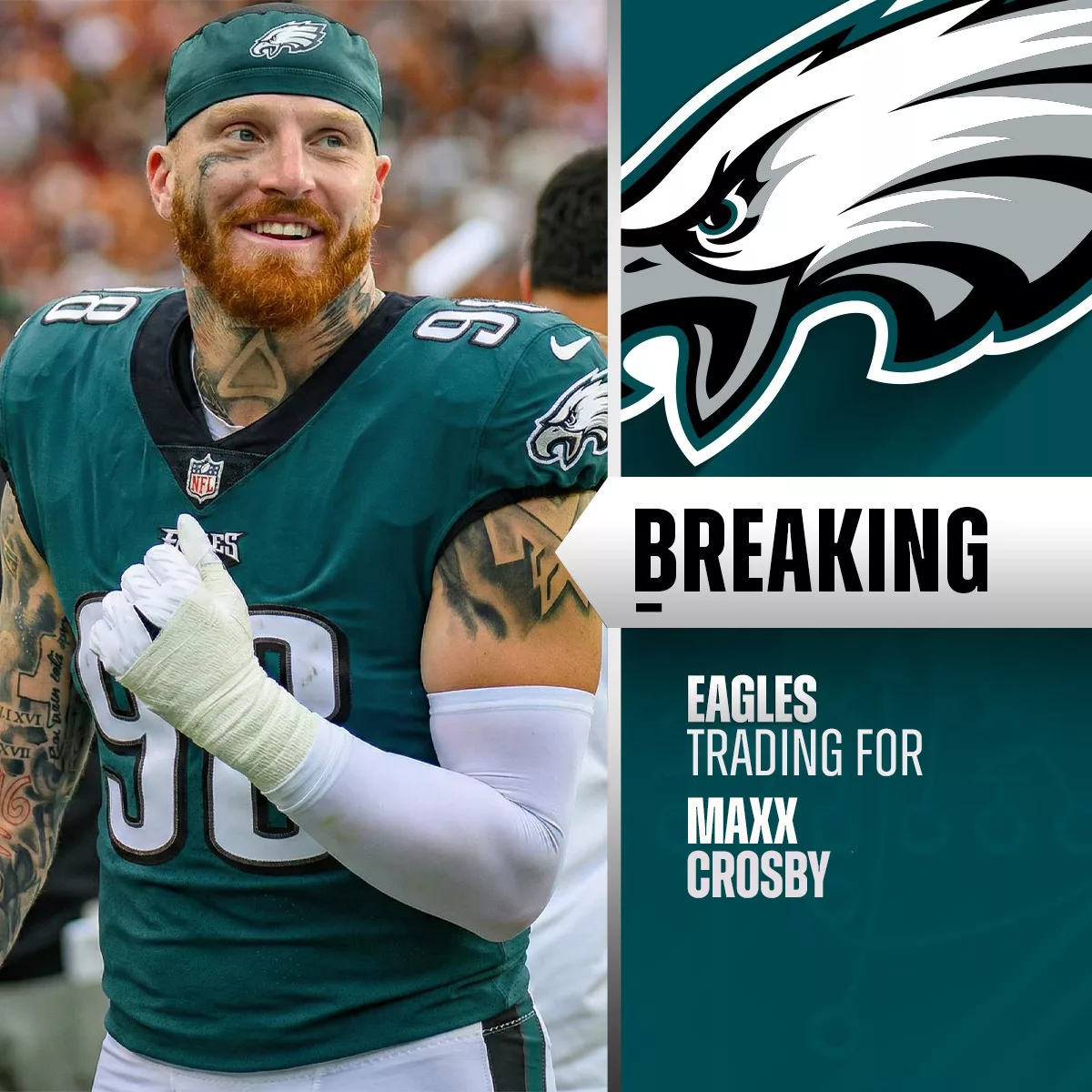 Cover Image for 🦅🚨 BREAKING: The Philadelphia Eagles are closing in on a blockbuster deal for Maxx Crosby after presenting the Las Vegas Raiders with an offer they simply can’t refuse! Sources reveal that Crosby has quietly given his approval, opening the door for one of the NFL’s most feared pass rushers to land in Philly. If completed, this move could turn the Eagles’ defense into an absolute nightmare for opposing quarterbacks next season. Is this the final piece in their Super Bowl push? 👀 👉 Details of the trade package and timing are already sparking major buzz… what do you think?