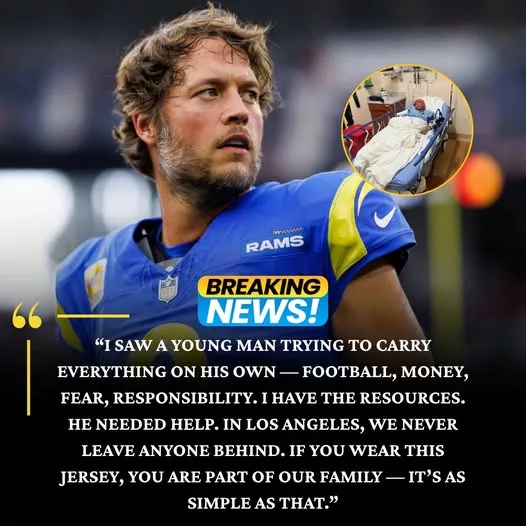 Cover Image for 💙🙏 HEARTWARMING: A powerful moment of true brotherhood from the Los Angeles Rams has fans emotional. After Matthew Stafford quietly stepped in to cover the full medical costs for a young teammate’s mother battling a serious illness, that player responded with a deeply moving message that’s now touching hearts across the NFL. This goes far beyond football—it’s about family, loyalty, and standing by each other when it matters most. 😢👉 What he said to Stafford is leaving fans speechless… you have to see this.