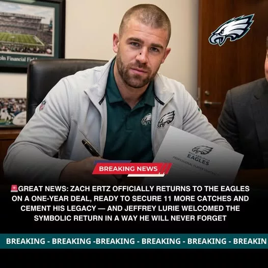 Cover Image for 🦅 GREAT NEWS IN PHILLY 🦅 Zach Ertz is officially back with the Philadelphia Eagles on a one-year deal—bringing a legendary connection home. 💚 With just a few more catches, he could reach another milestone and further cement his legacy in Philadelphia history. And the way owner Jeffrey Lurie welcomed him back? Truly unforgettable. 👀 This isn’t just a signing—it’s a story of loyalty, legacy, and unfinished business. 👉 The full emotional return will give fans chills… read more below!