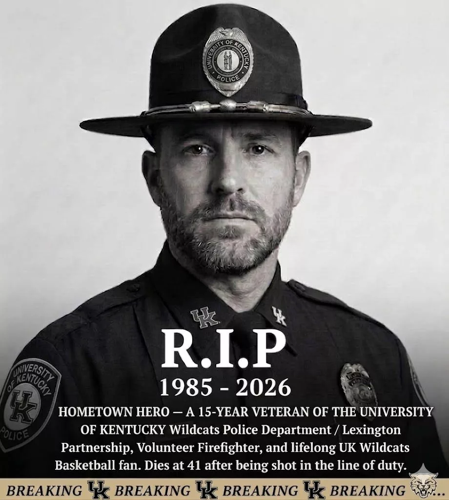 Cover Image for SAD NEWS 💔: A University of North Carolina hero has passed away at age 41 after being shot while on duty. He was a 15-year veteran of the University of North Kentucky Police Department, a volunteer firefighter, a lifelong Kentucky sports fan, and a devoted husband and father.