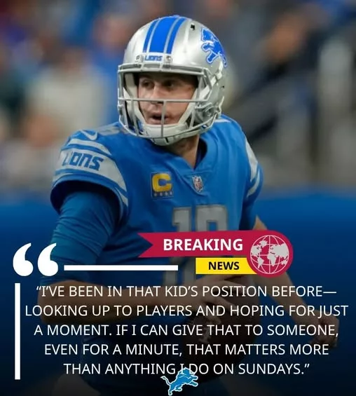 Cover Image for 🦁 A QUIET MOMENT IN DETROIT 🦁 Jared Goff isn’t just the leader of the Detroit Lions—he’s becoming something more. Behind the stats and spotlight, there’s a side of Goff that fans don’t always see… one built on resilience, humility, and quiet leadership. 💙 In a city that values toughness and heart, his impact goes far beyond the field. 👉 This story reveals why Detroit believes in him more than ever… read more below!
