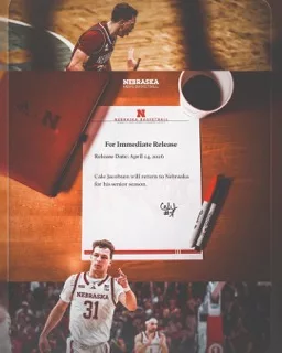 Cover Image for 🚨 OFFICIAL: Cale Jacobsen Returns for Senior Season — Nebraska Cornhuskers men’s basketball Gains Veteran Boost
