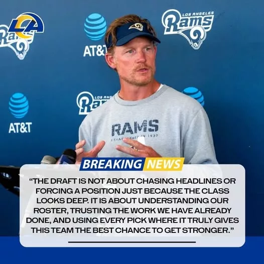 Cover Image for 🔥 DRAFT STRATEGY: The Los Angeles Rams are taking a bold approach this year — confidently passing on two position groups in the draft, even with top prospects still on the board.  While other teams scramble to add talent across the roster, the Rams seem locked in on their plan, trusting the depth and development already in place. It’s a move that shows confidence… but also raises big questions.  👉 Which positions are they ignoring — and why are they so sure they don’t need them? The answer could reveal everything about the Rams’ real draft strategy.