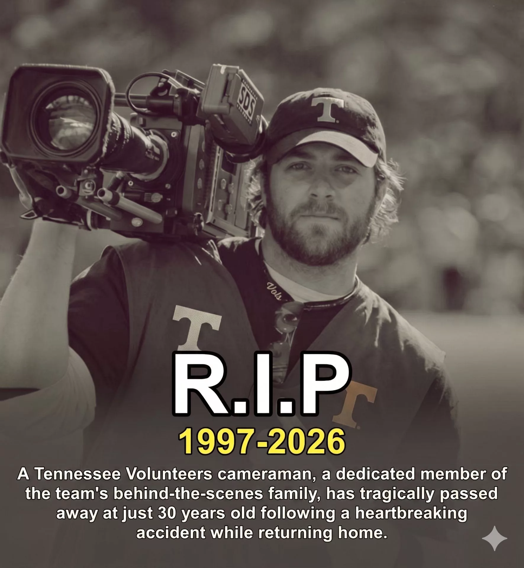 Cover Image for 🕊️ HEARTBREAK IN KNOXVILLE: Tennessee Volunteers Cameraman Dies at 30 — A Legacy of Light, Love, and Selflessness Lives On