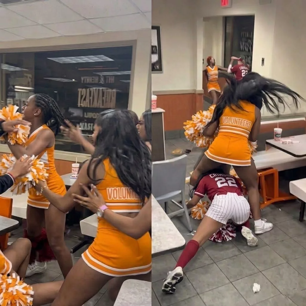 Cover Image for The cheerleading squads of the Tennessee Volunteers and Alabama baseball teams were involved in a violent brawl during the game, throwing punches, pulling hair, and tearing clothes in a chaotic fight inside a Whataburger while the matchup was still ongoing. [VIDEO]