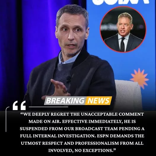 Cover Image for 🚨 BREAKING: The entire NFL world is buzzing as James Pitaro has reportedly decided to suspend legendary analyst Troy Aikman following controversial remarks about Sean McVay of the Los Angeles Rams after Day 1 of the 2026 Draft!  The comments, widely seen as disrespectful, quickly sparked intense backlash, forcing ESPN to take decisive action. But what has truly stunned fans are the behind-the-scenes details now beginning to surface… and the real reason behind this decision might be even more shocking than anyone expected! 👀
