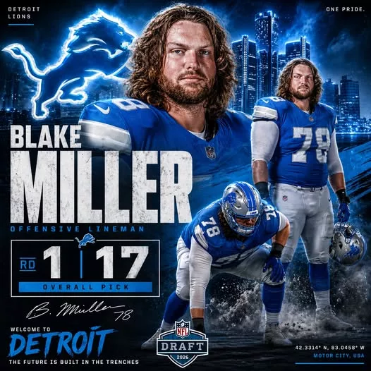 Cover Image for 🔥 This isn’t just a pick… this is a STATEMENT in the trenches from the Detroit Lions 🦁🔥 Blake Miller. Round 1. Pick 17. Detroit didn’t chase flash—they built POWER up front. “The future is built in the trenches” isn’t just a slogan anymore—it’s their identity. The Lions are going all-in on toughness, grit, and control at the line of scrimmage. But the real question is: is this the piece that pushes them over the top… or a missed chance at something bigger? A decision that could define the entire season—and the debate is just getting started 👀
