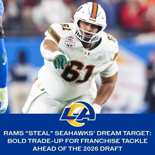Cover Image for 🔥 DRAFT DRAMA: The Los Angeles Rams could be preparing a bold move — trading up to land a franchise tackle and potentially steal a top target right from the Seattle Seahawks.  In a draft loaded with offensive line talent, this kind of aggressive jump would send a clear message: protect the future at all costs. And if it means jumping ahead of a division rival… even better.  👉 Who is the tackle both teams want so badly — and is this the move that could reshape the NFC West? Fans are watching closely.