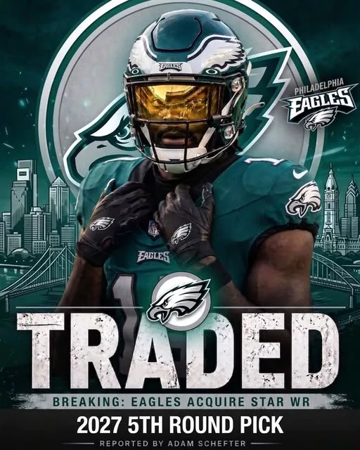Cover Image for 🦅 BREAKING: The Philadelphia Eagles have shocked the league by trading for a star wide receiver for just a 2027 fifth-round pick—essentially a steal! 🏈🔥  This move is already sparking debate across the NFL: Philly may have landed a proven playmaker at minimal cost, while the opposing team clears cap space and begins reshaping its offense.  Is this a genius move… or a sign of a bigger plan unfolding behind the scenes? The details could completely change how you view this deal! 👀