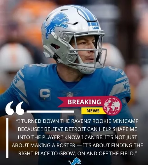 Cover Image for 🚨 SHOCKING MOVE: A Heisman runner-up has turned down rookie minicamp with the Baltimore Ravens to take a tryout with the Detroit Lions—a bold decision that’s catching the entire NFL’s attention! This isn’t just about opportunity—he believes Detroit is the place that can turn him into a true star. But why walk away from the Ravens? And what makes the Lions such a confident choice? It’s a massive gamble that could define his career—and if it pays off, it could change everything. The story behind it has fans locked in! 👀