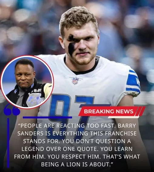 Cover Image for 🚨 SHOCKWAVES IN DETROIT: Aidan Hutchinson has stepped up to defend Hall of Famer Barry Sanders amid growing NFL backlash—and his message is turning heads everywhere. Speaking with passion and conviction, the defensive leader of the Detroit Lions made it clear: legends deserve respect, no matter the narrative. His words didn’t just defend Sanders—they reignited a deeper conversation about legacy, loyalty, and how greatness is remembered. But what exactly did Hutchinson say… and why is it hitting so hard across the league right now? 👀