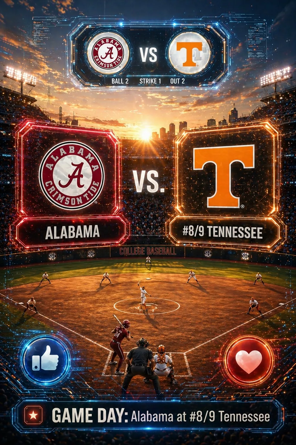 Cover Image for 🚨 PRIME-TIME SHOWDOWN: Alabama vs. No. 8/9 Tennessee Softball Rescheduled in High-Stakes SEC Clash