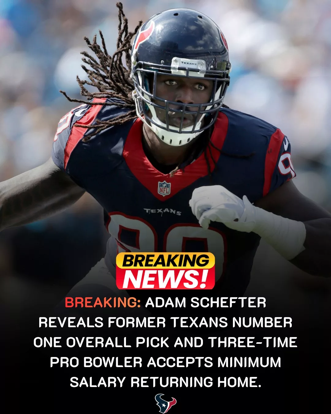 Cover Image for 🚨 BREAKING: Adam Schefter Reveals Jadeveon Clowney Returning to Houston Texans on Minimum Deal