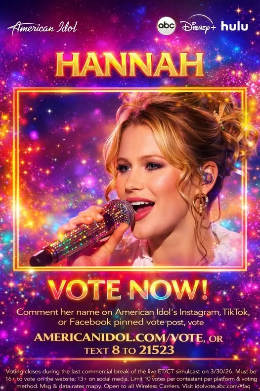Cover Image for LET’s MAKE HER TOP 1 VOTED CONTESTANT! THIS IS WHERE WINNERS ARE DECIDED—NOT ON STAGE, BUT IN THE VOTES. Hannah Harper has the voice, the story, and the momentum on American Ido