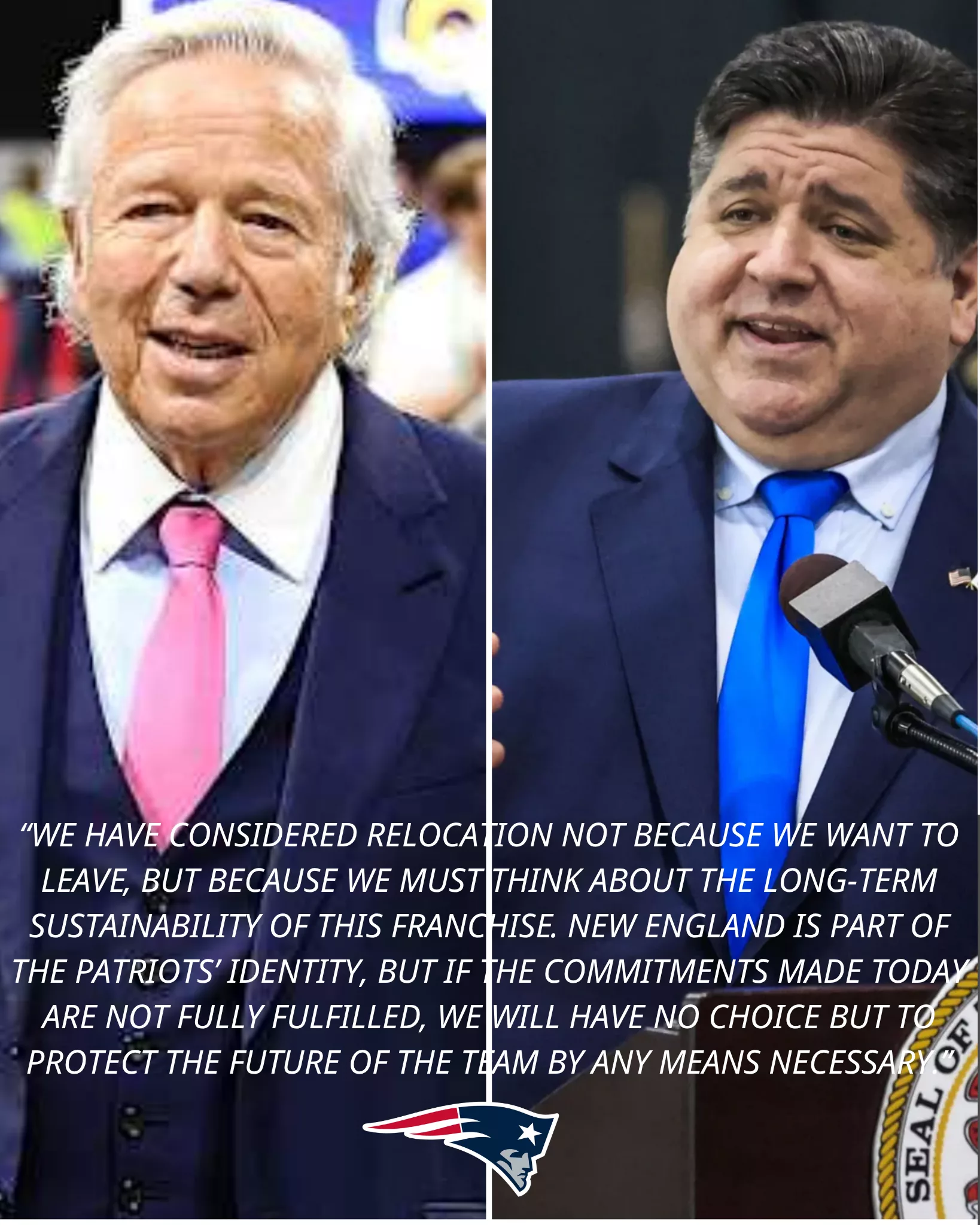 Cover Image for 🚨 Just 12 hours after securing 25/32 NFL votes to relocate to Indiana, Governor J. B. Pritzker held an urgent “roundtable” meeting with Indiana Governor Mike Braun and Chairman Robert Kraft of the New England Patriots — the agreements announced afterward were exactly what Patriots fans had been hoping for👇