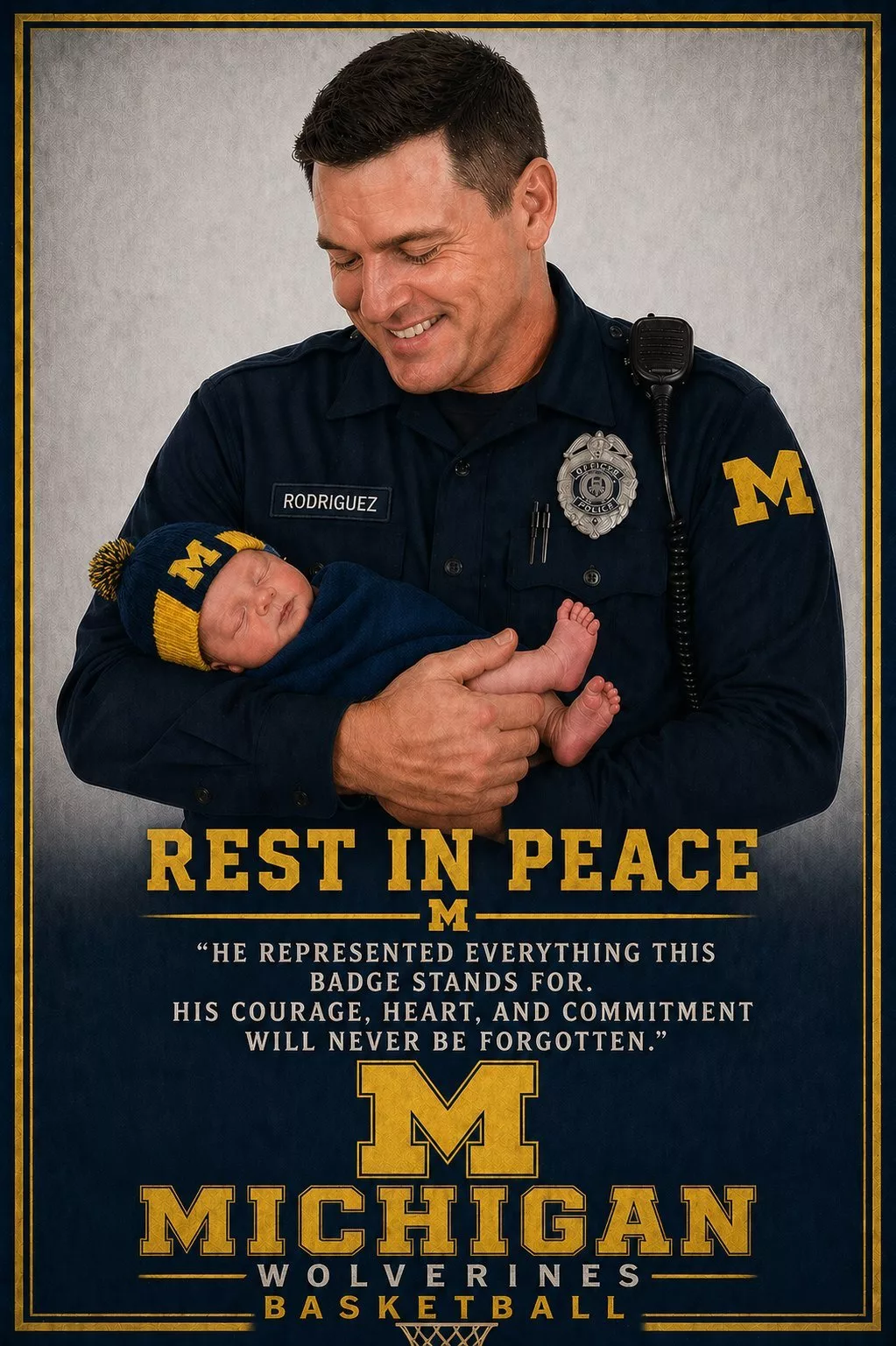 Cover Image for R. E. S. T IN P. E. A. C.  E: Michigan Wolverines Basketball Community Mourns Officer David Rodriguez, a Beloved Presence at Crisler Center