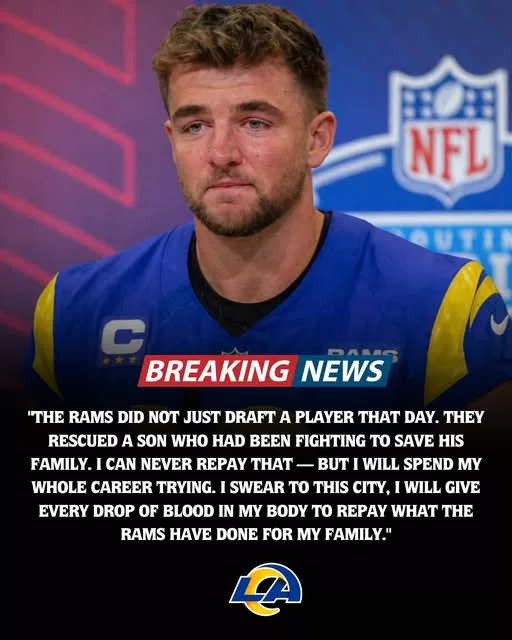 Cover Image for 💙 A powerful story beyond football… A rookie from the Los Angeles Rams just shared an emotional message that’s touching fans everywhere 😢 What looked like a dream come true on draft night turned into something even bigger — a moment that helped save his mother’s life during a critical time. Through pressure, uncertainty, and life-changing stakes, this young player found strength not just on the field, but for his family when it mattered most. 👉 This isn’t just about football — it’s about sacrifice, love, and a story you need to hear