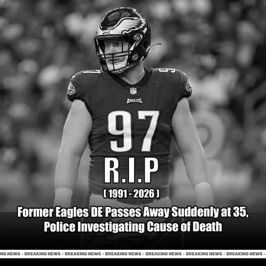 Cover Image for 🦅 A heartbreaking loss for the Philadelphia Eagles community… A former Eagles defensive end has tragically passed away at just 35 following a devastating incident 😢 Fans, teammates, and the entire organization are in mourning as memories and tributes begin to pour in for a player who once gave everything on the field. Details surrounding the incident are still emerging, making this moment even more emotional and difficult to process. 👉 Read more to learn about his legacy, the impact he left behind, and the full story behind this tragic news.