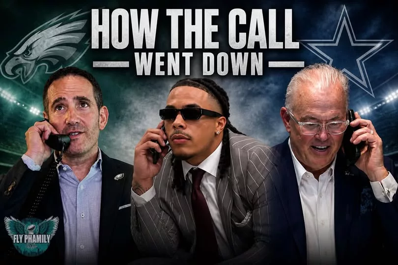 Cover Image for 📞 Behind-the-scenes drama you weren’t supposed to hear… 👀 The phone call between Stephen Jones and Howie Roseman just revealed how the Philadelphia Eagles pulled off the move to land Makai Lemon 😳 Timing. Strategy. And a deal that changed the draft board. 👉 What really happened on that call? The full story will surprise you.