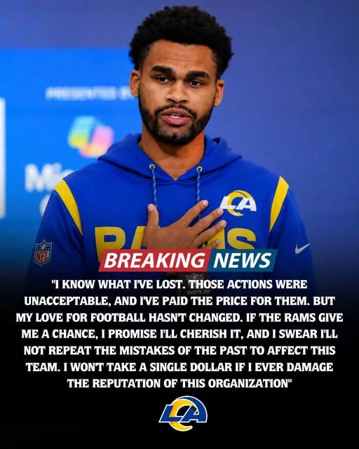 Cover Image for 🚨 HEARTBREAKING FALL… OR THE START OF REDEMPTION? 🚨  After being removed from NFL Draft boards because of serious off-field issues, a former Big 12 All-Conference offensive star is now publicly begging the Los Angeles Rams for one final opportunity. 🙏  In an emotional statement, he reportedly vowed he would refuse to accept a single dollar from the team if he ever reoffends again — a promise that has stunned fans and divided opinion across the league.  Some see desperation. Others see genuine accountability and a young player fighting to save his career before it’s too late. 👀  👉 The full story behind his plea to the Rams is far more emotional than anyone expected…