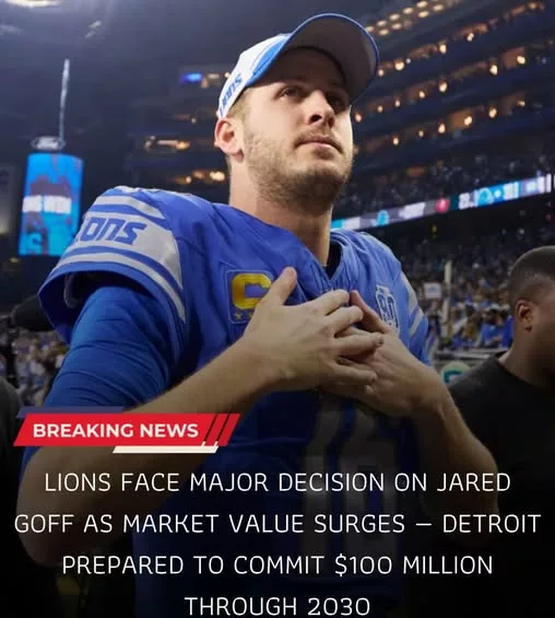 Cover Image for 🚨 BIG DECISION LOOMING IN DETROIT 🚨 The Detroit Lions are facing a massive call on Jared Goff as his market value continues to skyrocket. 💰 After proving he can lead and deliver in big moments, Goff is no longer just a solid option — he’s becoming a long-term cornerstone. Now, Detroit is reportedly prepared to commit up to $100 million through 2030 to secure their QB1. But is this the right move… or a risky gamble? 👀 Locking him in could define the franchise’s future for years to come. 👉 The full story and what this means for the Lions is bigger than you think…