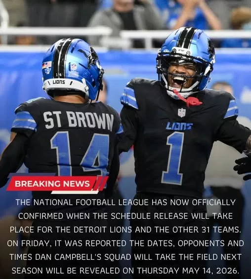 Cover Image for 🦁 Detroit Lions fans — mark your calendars! The NFL is getting closer to unveiling the full 2026 schedule, and rumors are already swirling about prime-time battles, holiday games, and possible revenge matchups that could define Detroit’s season 👀  After the Lions’ explosive rise, the league knows America wants to watch this team. Could we see more Sunday Night Football appearances? A Thanksgiving blockbuster? Maybe even a season-opening statement game against a top NFC rival?  One thing is certain: this schedule release could reveal just how much respect Detroit has earned around the league. And some leaked hints already have fans talking…  👇 Full details on when the official 2026 NFL schedule will be revealed — and the biggest games Lions fans should watch for.