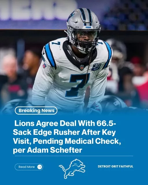 Cover Image for 🚨 MASSIVE MOVE BREWING IN DETROIT 🚨  According to Adam Schefter, the Detroit Lions have agreed to a deal with a terrifying edge rusher who has already piled up 66.5 career sacks. 💥  Sources say the agreement came together shortly after a critical visit with the team, and now everything comes down to one final hurdle: the medical check. 👀  If cleared, Detroit could be adding exactly the kind of veteran pass-rushing force this defense has been missing. Opposing quarterbacks should already be nervous.  👉 The identity of the player — and why the Lions moved so aggressively — is sending shockwaves through the NFL…