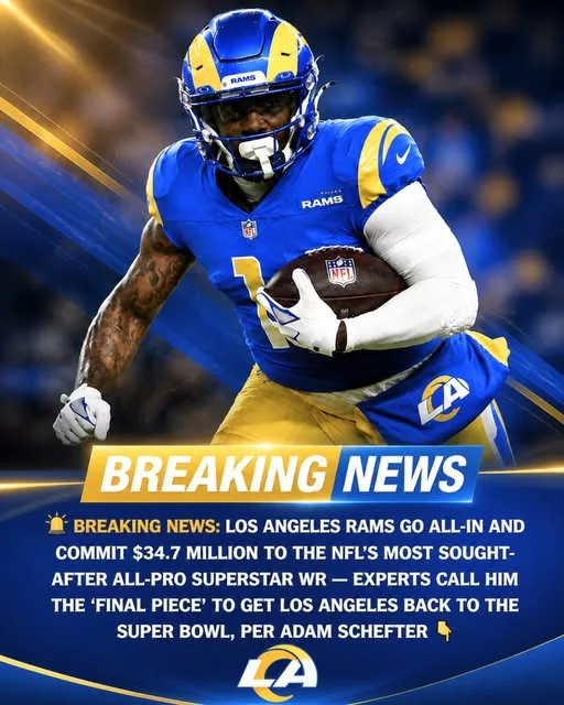 Cover Image for 🚨 THE RAMS ARE GOING ALL-IN FOR ANOTHER SUPER BOWL RUN 🚨  According to Adam Schefter, the Los Angeles Rams are prepared to commit a staggering $34.7 million to land the NFL’s most sought-after All-Pro superstar WR. 💰🔥  League experts already believe this move could be the “final piece” that pushes Los Angeles back into serious Super Bowl territory. 👀  With an explosive offense already in place, adding a game-changing receiver of this caliber could make the Rams nearly impossible to defend.  Now fans everywhere are asking the same question: who is the superstar receiver about to change everything in Los Angeles?  👉 The full story behind the blockbuster move is sending shockwaves through the NFL…