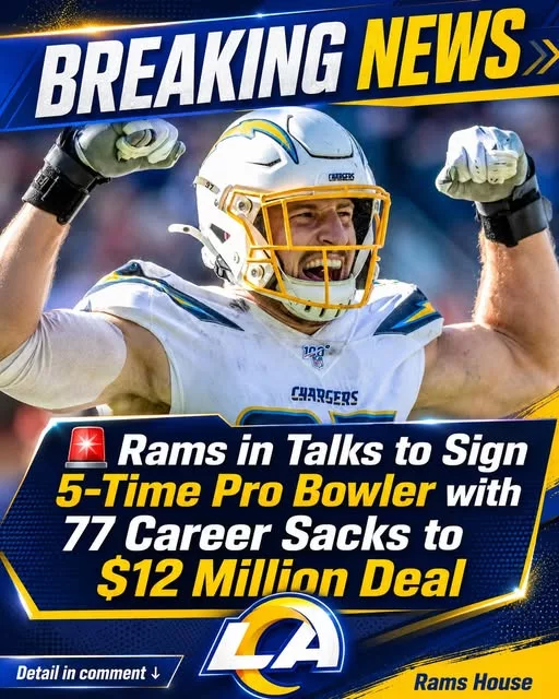 Cover Image for 🚨BREAKING: The Los Angeles Rams are reportedly in serious talks to sign a 5-time Pro Bowl pass rusher with 77 career sacks to a massive $12 million deal 😳  League insiders believe Sean McVay and the Rams front office want to add one more experienced defensive star before the 2026 season officially begins — and this move could completely change the NFC playoff picture 👀  The veteran defender is known for terrorizing quarterbacks for nearly a decade, and sources say negotiations have intensified quickly over the last 24 hours. If finalized, he could immediately become one of the most important leaders on the Rams defense.  Fans are already speculating about how dangerous this pass rush could become alongside Los Angeles’ young defensive core 🔥  👇 Full details on the mystery Pro Bowler, contract talks, and why the Rams are pushing aggressively to make this deal happen now.