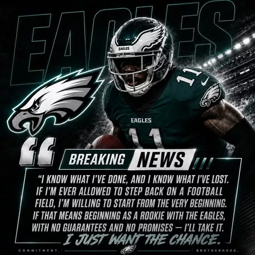 Cover Image for 🦅 FROM PRISON TO A PLEA FOR REDEMPTION 🦅  After serving a three-year prison sentence and finally receiving parole, a former first-round wide receiver is now publicly begging the Philadelphia Eagles for one final chance to rebuild his life and football career. 😳  In an emotional message, the once-promising star said he’s willing to start completely over “from the bottom like a rookie” if that’s what it takes to earn another opportunity in the NFL. 💔  Some fans believe this could become one of the greatest comeback stories football has ever seen. Others aren’t sure the risk is worth it.  👉 The full story behind his emotional plea to Philadelphia is leaving the entire NFL stunned…