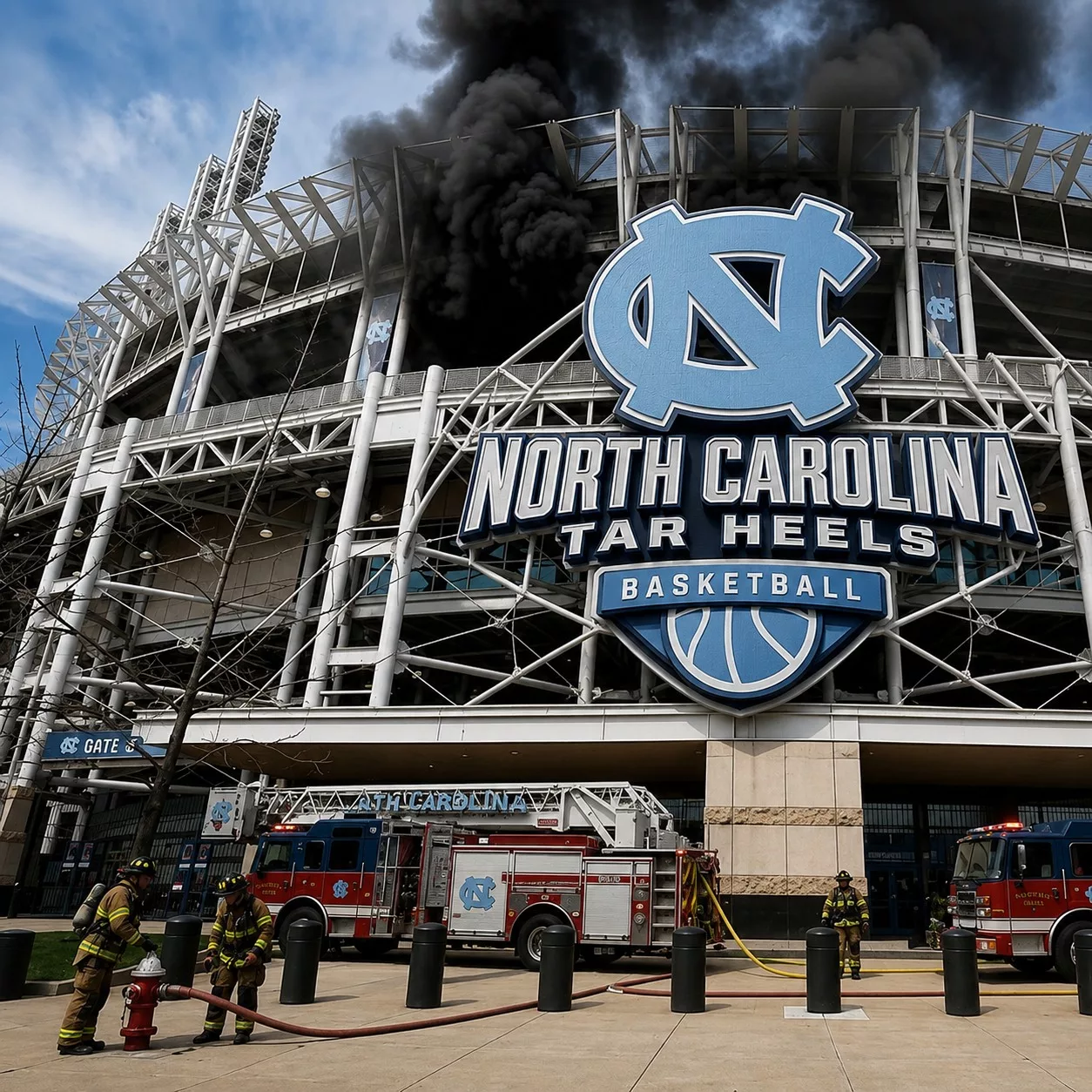 Cover Image for BREAKING: Dean E. Smith Center — Home of the North Carolina Tar Heels “Actually On Fire” — Thick Black Smoke Fills the Air, Firefighters Dispatched to the Scene [PHOTOS + VIDEO]