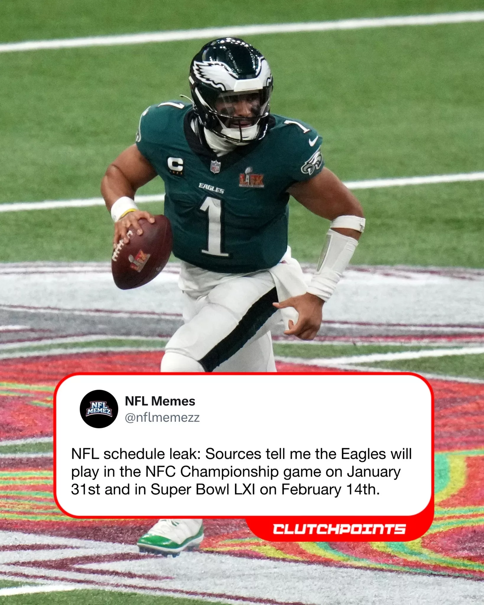 Cover Image for 🦅👀 NFL schedule leaks are already getting WILD… One viral post is claiming the Philadelphia Eagles won’t just make another playoff run — they’re supposedly “scheduled” to appear in BOTH the NFC Championship Game and Super Bowl LXI 😳🔥 With Jalen Hurts leading a loaded roster packed with elite talent on both sides of the ball, many fans are starting to believe the Eagles truly have another championship window wide open. But not everyone is buying the hype. Some analysts believe the pressure, expectations, and brutal NFC competition could make this season far tougher than fans expect 👀 Still… if Philly stays healthy, could this really become another Super Bowl year? 👇 Full breakdown of why Eagles fans are already dreaming BIG after the latest viral “schedule leak.”