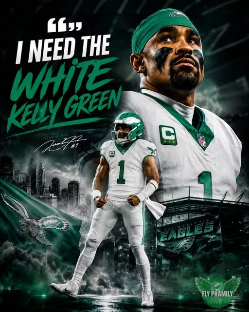 Cover Image for 🦅🔥 The push for the WHITE Kelly Green uniforms is getting louder inside the Philadelphia Eagles locker room — and now Jalen Hurts is helping lead the movement 😳👀  Players reportedly LOVE the primarily white Kelly Green look, and fans across Philly are already debating whether the Eagles should finally bring them back full-time 💚⚪  Some believe the uniforms would instantly become the BEST throwbacks in football… Others say Midnight Green should never lose its place as the team’s true identity.  But one thing is undeniable: the hype around the White Kelly Greens is exploding FAST 💥  And if enough players keep pushing publicly, the Eagles may have no choice but to seriously consider it 👀  👇 Full story on the growing movement inside Philly, fan reactions, and why many believe the White Kelly Greens could soon make a shocking return to the NFL spotlight.