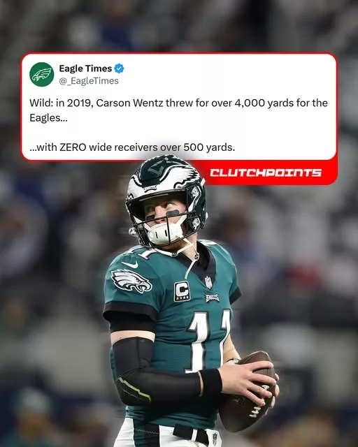 Cover Image for 🦅😳 One of the CRAZIEST quarterback stats in NFL history still belongs to Carson Wentz — and honestly, it still doesn’t feel real years later 👀 Back in 2019, Wentz threw for OVER 4,000 yards… But here’s the unbelievable part: NOT A SINGLE Philadelphia Eagles wide receiver even reached 500 receiving yards 🤯 That has NEVER happened before. And it still hasn’t happened since. Injuries destroyed Philadelphia’s receiving corps all season long, yet Wentz somehow kept the offense alive by spreading the ball everywhere and carrying the team into the playoffs 🔥 For many Eagles fans, that season remains one of the most underrated performances of his entire career. 👇 Full story on the bizarre record, the injury chaos surrounding the Eagles offense that year, and why many Philly fans still defend Wentz’s 2019 season passionately today.