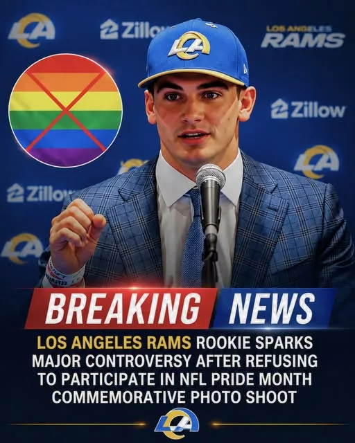 Cover Image for 🐏🚨 A Rams rookie has suddenly become the center of one of the NFL’s most heated debates after reportedly refusing to participate in the league’s Pride Month commemorative photo. 😳 What escalated the situation even further was the player’s follow-up message, which quickly divided fans, teammates, and NFL communities across social media. Some defended his right to personal beliefs, while others strongly criticized the decision and questioned what it means for team culture moving forward. 👀🔥 The controversy has already sparked emotional reactions far beyond Los Angeles, with many now watching closely to see whether the Rams organization addresses the situation publicly. 🏈 Now one question is dominating NFL conversations: where should teams draw the line between personal expression and representing the locker room as a whole? 💥