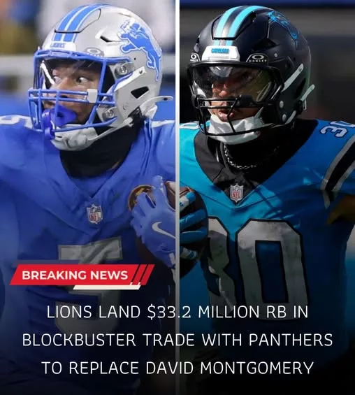 Cover Image for 🦁💣 Detroit may have just pulled off one of the biggest surprises of the offseason. Rumors are heating up that the Lions have landed a $33.2 million running back from the Panthers in a blockbuster trade to potentially replace — and fans are already debating whether this move could completely reshape Detroit’s offense. 👀🔥 With already bringing elite explosiveness, adding another proven backfield weapon could give the Lions one of the most dangerous rushing attacks in football once again. But the idea of moving on from Montgomery emotionally has many fans divided. 😳 Did Detroit just upgrade the offense for a Super Bowl push… or risk breaking apart one of the league’s best RB duos? 🏈