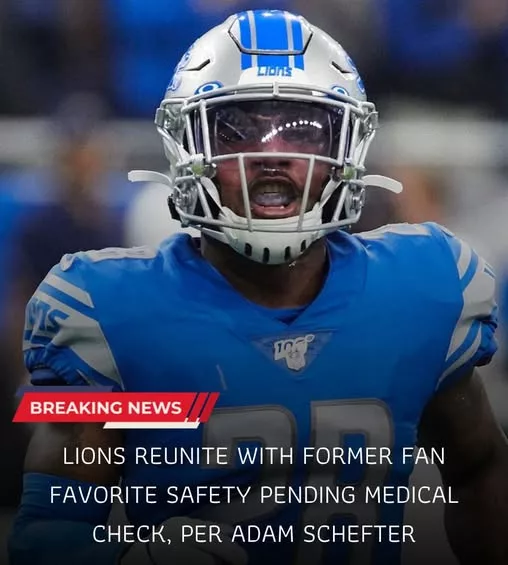 Cover Image for 🦁 Detroit may be bringing back a familiar face — and Lions fans are already celebrating. 👀🔥  According to reports from Adam Schefter, the Lions are reuniting with a former fan-favorite safety pending a medical check, potentially adding veteran experience and leadership back into Detroit’s secondary. 🏈  The move instantly sparked excitement across social media because this player was beloved not only for his production on the field, but also for the toughness, energy, and attitude he brought to the locker room during his previous time in Detroit.  Now fans are wondering if this reunion could quietly become one of the smartest under-the-radar moves of the offseason as the Lions continue building a roster capable of making a serious Super Bowl run. 😳🏆  If the medical clears, Detroit may have just brought back a piece of its identity.