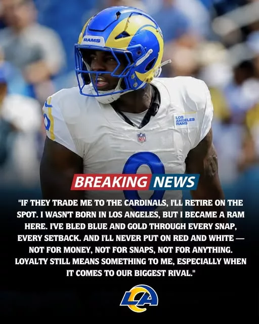 Cover Image for 🐏💣 Rams fans are in complete shock after explosive rumors suggested a former first-round star could actually consider retirement rather than accept a trade to the Cardinals. 😳🔥 Reports connecting the player to Arizona intensified after June 1, especially with former Rams OC Mike LaFleur reportedly pushing hard for a reunion. But what truly stunned fans was the alleged message coming from the player’s camp: “I will never wear red and white.” 👀 The emotional reaction across Los Angeles has been massive because this player has long been viewed as a core piece of the Rams’ identity and culture. Many fans can’t imagine him suiting up for a division rival — especially Arizona. 🏈 Now speculation is exploding about whether the Rams will back away from trade talks… or if this situation could turn into one of the NFC West’s messiest offseason dramas. 💥