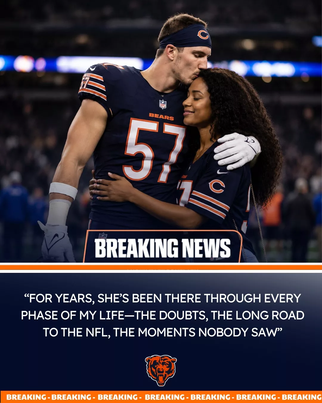 Cover Image for Chicago Bears Linebacker Jack Sanborn Addresses Engagement Backlash: “I See the Soul, Not the Color”