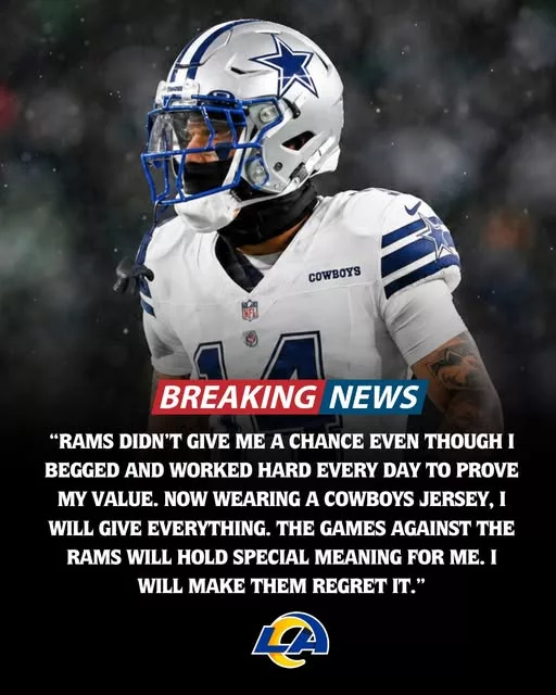 Cover Image for 💔 A former Rams fan-favorite is officially heading to Dallas — and his emotional farewell message has Los Angeles fans feeling completely torn. 😳🐏➡️⭐  After being released by the Rams, the veteran reportedly vowed to “make LA regret it every year” after joining the Cowboys, instantly sparking intense reactions across social media. While some fans were shocked by the strong comments, many others actually sympathized after details emerged about why he felt disrespected and pushed aside by the organization.  The player was beloved in Los Angeles for his toughness, leadership, and unforgettable moments during the Rams’ biggest years, which makes this breakup feel even more personal for Rams Nation. 👀  Now, with him wearing a Cowboys uniform, fans already have future Rams vs. Cowboys matchups circled on the calendar… because this suddenly feels VERY emotional. 🔥