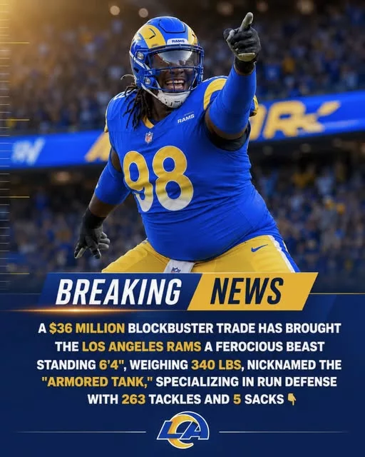 Cover Image for 🚨 RAMS JUST ADDED AN ABSOLUTE MONSTER TO THE DEFENSE 😳🔥  A blockbuster $36 million move has reportedly brought Los Angeles a terrifying force in the trenches — a 6’4”, 340-pound defensive beast known by many as the “Armored Tank.” 💥  Built to destroy running games, this massive defender has already piled up 263 career tackles and 5 sacks while earning a reputation as one of the NFL’s toughest interior stoppers. Opposing offenses know exactly what’s coming… and still struggle to move him. 🧱  Many fans believe this could be the missing piece the Rams needed to dominate the line of scrimmage again. But can this defensive giant help push Los Angeles back into serious Super Bowl contention? 👀